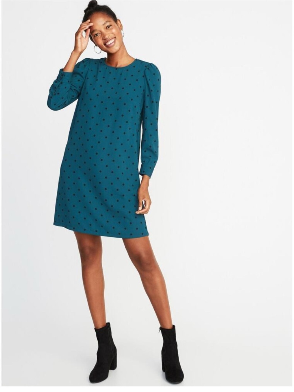 Old Navy Women’s Teal Polka Dot Long-Sleeve Shift Dress Large